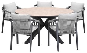 Garden Impressions Tarera tuinset 6-delig taupe - Tulli tuintafel Ø148x75 cm - light teak vironwood