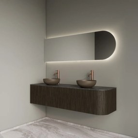 Gliss Design Alluro badmeubel ribbelfront met ronding rechts 160cm charcoal en zwart leisteen toppaneel