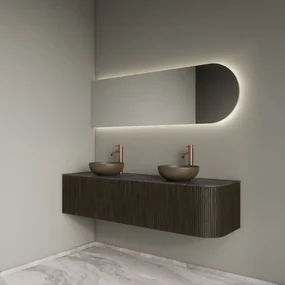 Gliss Design Alluro badmeubel ribbelfront met ronding rechts 160cm charcoal en zwart leisteen toppaneel
