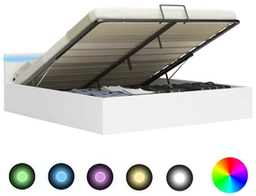 vidaXL Bedframe met opslag hydraulisch LED kunstleer wit 180x200 cm