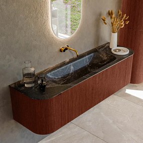Mondiaz Kurve-dlux 160cm badmeubel ronding links/rechts ruby met 1 lade en 2 deuren en wastafel big medium midden zonder kraangat lava