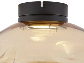 Design plafondlamp zwart met amber glas - Gemma