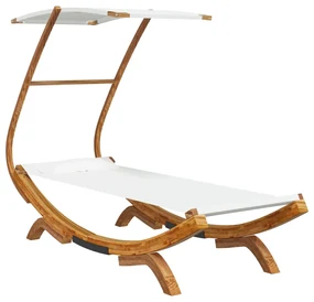 vidaXL Loungebed met luifel 100x190x134 cm massief gebogen hout crème