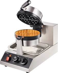 VEVOR Ronde Wafelijzer 1300W, Contactgrill Belgisch Wafelijzer 4-delige Wafelmachine van RVS inclusief voedselclip &amp; borstels &amp; anti-verbrandingshandgreep, voor cafés, restaurants, enz.