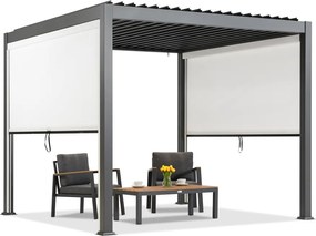 Lagos 3x3 vrijstaande terraspergola met rolluiken aan twee zijden Garden Point antraciet en wit
