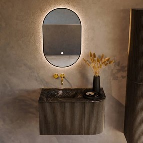 Mondiaz Kurve-dlux 75cm badmeubel ronding rechts shadow met 1 lade en deur en wastafel grunne links zonder kraangat lava