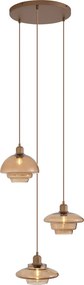 Retro hanglamp donker brons met amber kap 3-lichts - Smokey