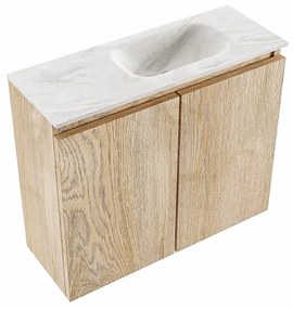 Mondiaz Ture DLux toiletmeubel 60cm washed oak met wastafel ostra rechts zonder kraangat