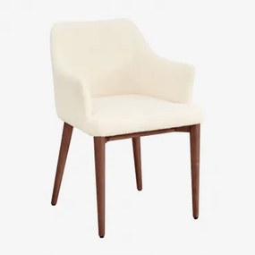 Set Van 4 Banfil Schapenvacht Eetkamerstoelen Met Armleuningen Donker Hout & Chenille White - Sklum