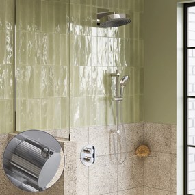 Saniclear Evolution Stripes inbouw regendouche rond met glijstang en 2 standen handdouche chroom