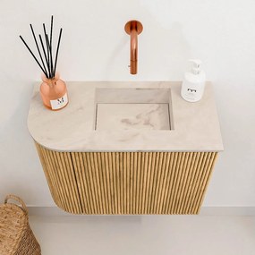 Mondiaz Joya DLux 50cm toiletmeubel ronding links oak met wastafel faye rechts zonder kraangat frappe