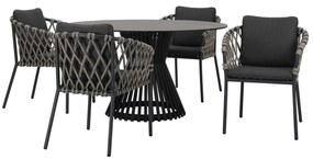Amalfi Pasadena dining tuinset 140 cm rond 5 delig antraciet keramiek