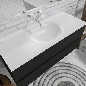 Zaro Sevilla Solid Surface badmeubel 120cm mat zwart geen kraangat met 2 lades spoelbak midden