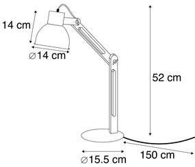 Industriële tafellamp zwart met hout - Woodi Industriele / Industrie / Industrial, Landelijk / Rustiek, Modern E14 rond Binnenverlichting Lamp