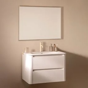 Egerton Houten Badkamermeubelset Met Geïntegreerde Wastafel Wit & Rechthoekige Led En Anticondens 100x70 Cm Tamsin & Tapioca Beige - Sklum
