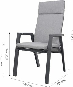 Azoren dining tuinstoel verstelbaar (incl. kussen) - Antraciet