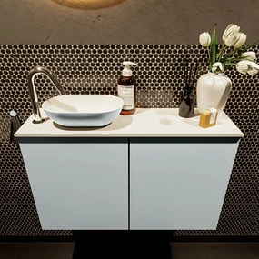 Mondiaz Fowy toiletmeubel 80cm clay met lichtgrijze waskom links en kraangat