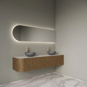 Gliss Design Alluro badmeubel ribbelfront met ronding links 180cm castle brown en wit marmer toppaneel