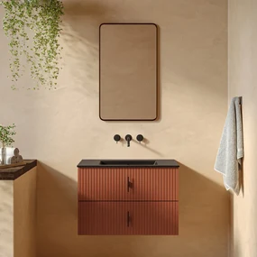 Muebles Marbella badmeubel ribbelfront 80cm terracotta met zwarte wastafel zonder kraangat