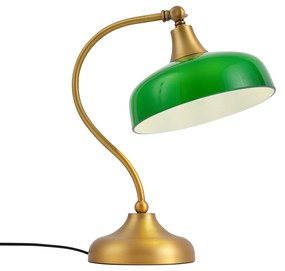 Klassieke tafellamp brons met groen opaal glas   - Clerk