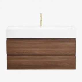 Badkamermeubelset Van Hout En Essenhoutfineer Met Geïntegreerde Wastafel Ona Donker Hout & Spiegelloze & Goud ↑20 Cm Met - Sklum