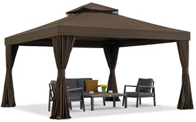 Bruin tuinpaviljoen met gordijnen Valencia 4x4m Tuinpunt