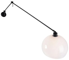 Wandlamp zwart met kap wit 30 cm verstelbaar - Blitz