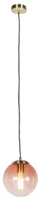 Art Deco hanglamp messing met roze glas 20 cm - Pallon Art Deco E27 bol / globe / rond Binnenverlichting Lamp