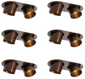 Set van 6 inbouwspots donkerbrons GU10 70mm kantelbaar 2-lichts - Installa Binnenverlichting Lamp