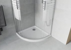 Mexen Rio halve ronde douchecabine 90 x 90 cm, witte strepen, chroom + Flat douchebak, wit - 863-090-090-01-20-4110