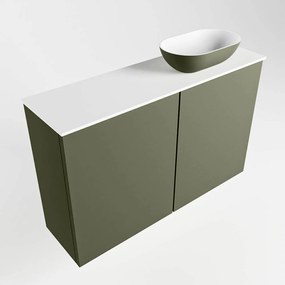 Mondiaz Fowy toiletmeubel 80cm army met legergroene waskom rechts zonder kraangat