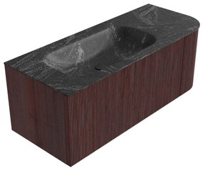 Mondiaz Kurve-dlux 115cm badmeubel ronding rechts ruby met 1 lade en deur en wastafel big small links zonder kraangat lava