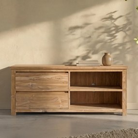 Hoog Tv-meubel Teak - 2 Lades - 130cm - 130x50x60cm.