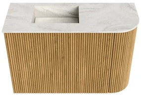 Mondiaz Joya DLux 60cm toiletmeubel ronding rechts oak met wastafel faye links 1 kraangat ostra
