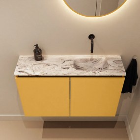 Mondiaz Ture DLux toiletmeubel 80cm ocher met wastafel glace rechts zonder kraangat