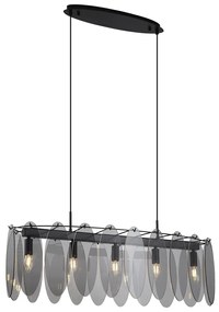Design hanglamp zwart met smoke glas ovaal 5-lichts - Mochan