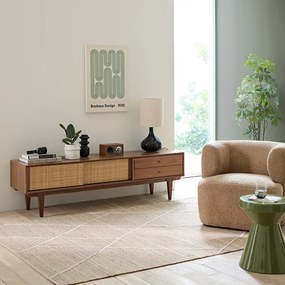 Vintage TV/hifi meubel, notenhout en rotan Dalqui
