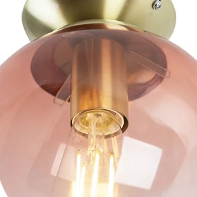 Art Deco plafondlamp messing met roze glas - Pallon Art Deco E27 bol / globe / rond Binnenverlichting Lamp