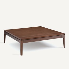 Vierkante salontafel, massief notenhout en fineer, 2 lades, SANARA