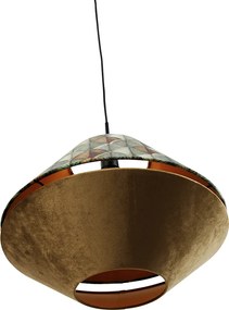 Hanglamp zwart met dubbele velours lampenkap blad dessin en beige - Combi 1