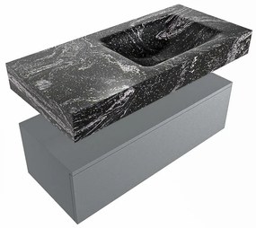 Mondiaz Alan DLux badmeubel 100cm plata 1 lade met wastafel lava rechts 1 kraangat