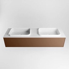 Mondiaz Erin 150cm badmeubel Rust met 1 lade en witte wastafel dubbel 2 kraangaten