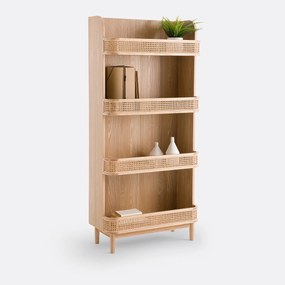 Wandrek boekenkast in rietwerk, Laora