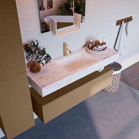 Mondiaz Alan DLux badmeubel 130cm oro 1 lade met wastafel ostra midden 1 kraangat