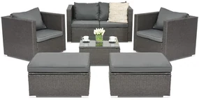 Garden Point antraciet technorattan tuinmeubelen Roma Coffee 4 + 2 poefs