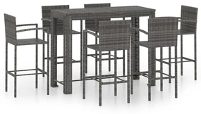 vidaXL 7-delige Tuinbarset met armleuningen poly rattan grijs