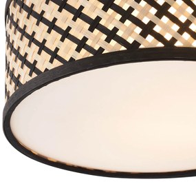 Oosterse plafondlamp rotan met zwart 30cm - TremmoOosters E27 Bohemian rond Binnenverlichting Lamp