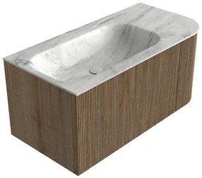 Mondiaz Kurve-dlux 95cm badmeubel ronding rechts dusk met 1 lade en deur en wastafel big small links zonder kraangat opalo