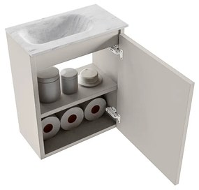 Mondiaz Ture DLux toiletmeubel 40cm linen met wastafel opalo links met kraangat