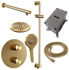 Brauer Gold Carving thermostatische inbouw regendouche met 3 standen handdouche, rechte muurarm, glijstang en hoofddouche 20cm set 91 messing geborsteld PVD